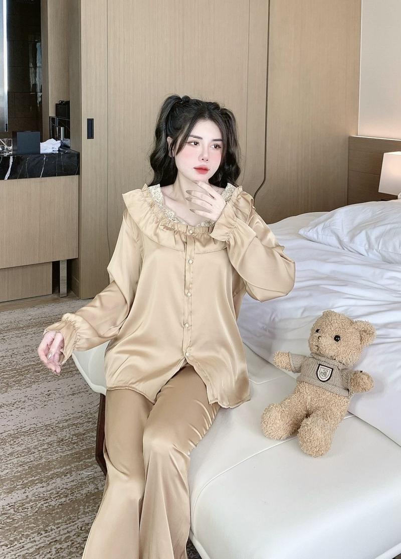 Product Introduction of Sét đồ ngủ pijama cổ bèo tiểu thư tay dài chất lụa latin mềm mịn mát về 5 màu siêu xinh (freesize 40-60kg) Nữ Women Voi 2