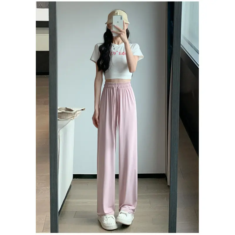 Long Ice Silk Women's Summer Lightweight Breathable Quick-Dry Casual Pants Straight-Leg Pants Draped Thin Wide-Leg Pants Sun Protection Pants