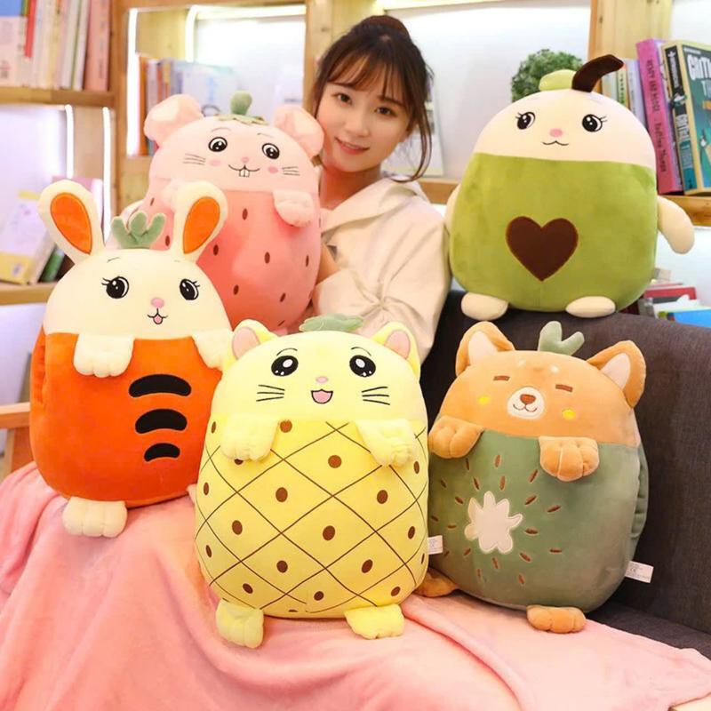 Chăn hoa quả hình thú 3 in 1,chăn gối văn phòng làm gối,gối ôm,gối tựa kèm theo 1 chăn thiết kế dễ thương
