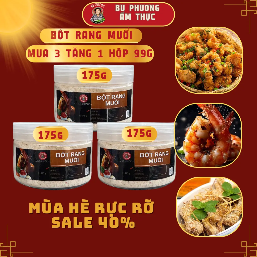 Combo 3 Hộp Bột Rang Muối Bu Phương Gia Vị 175g/Hộp (Tổng 525g) - Không Chất Bảo Quản nhà bếp dân tộc