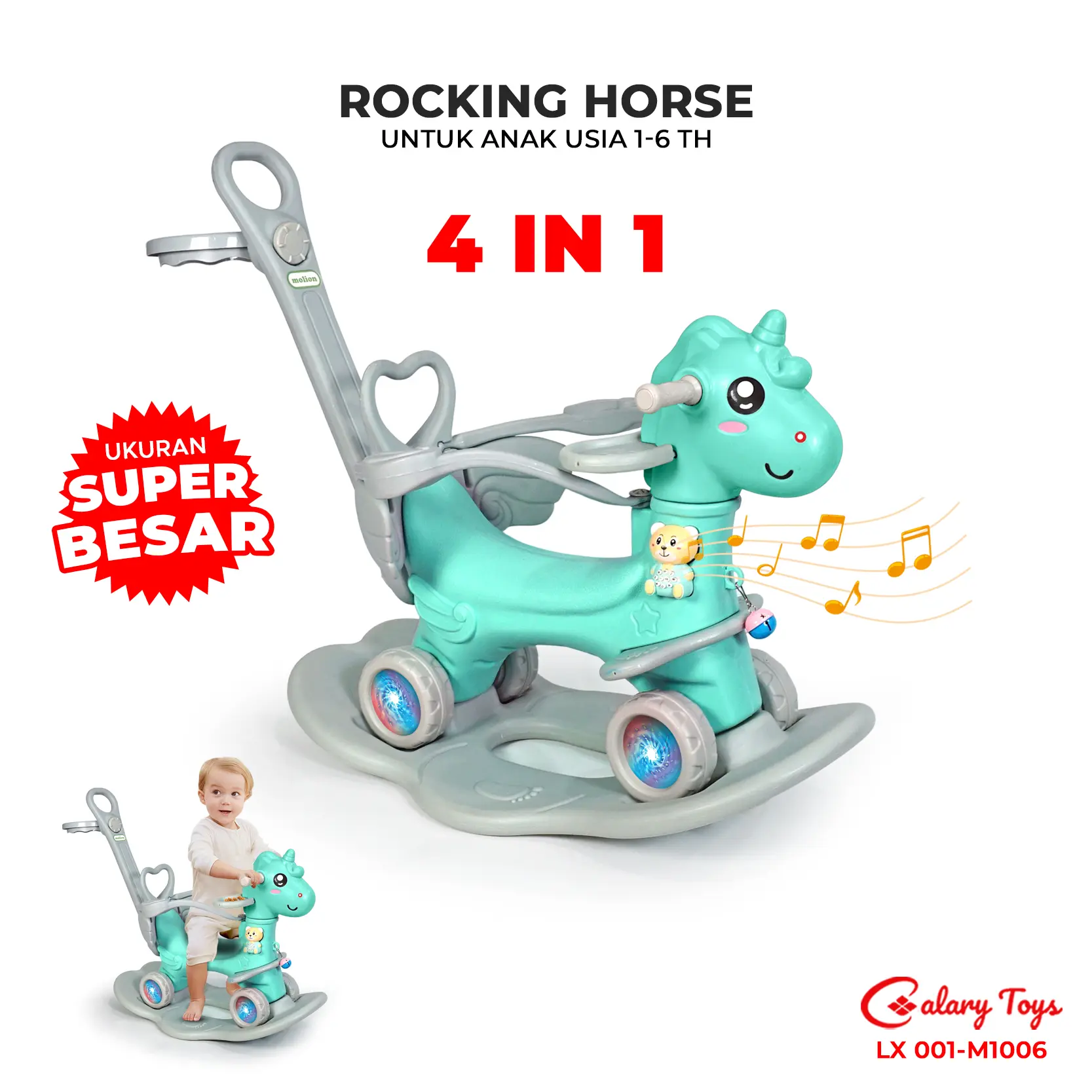 SPEEDS Mainan Kuda kudaan 4 Mode Anak Rocking Horse 4in1 Anak-Anak Toys Serbaguna Jungkat Jungkit Portable 001-M1006