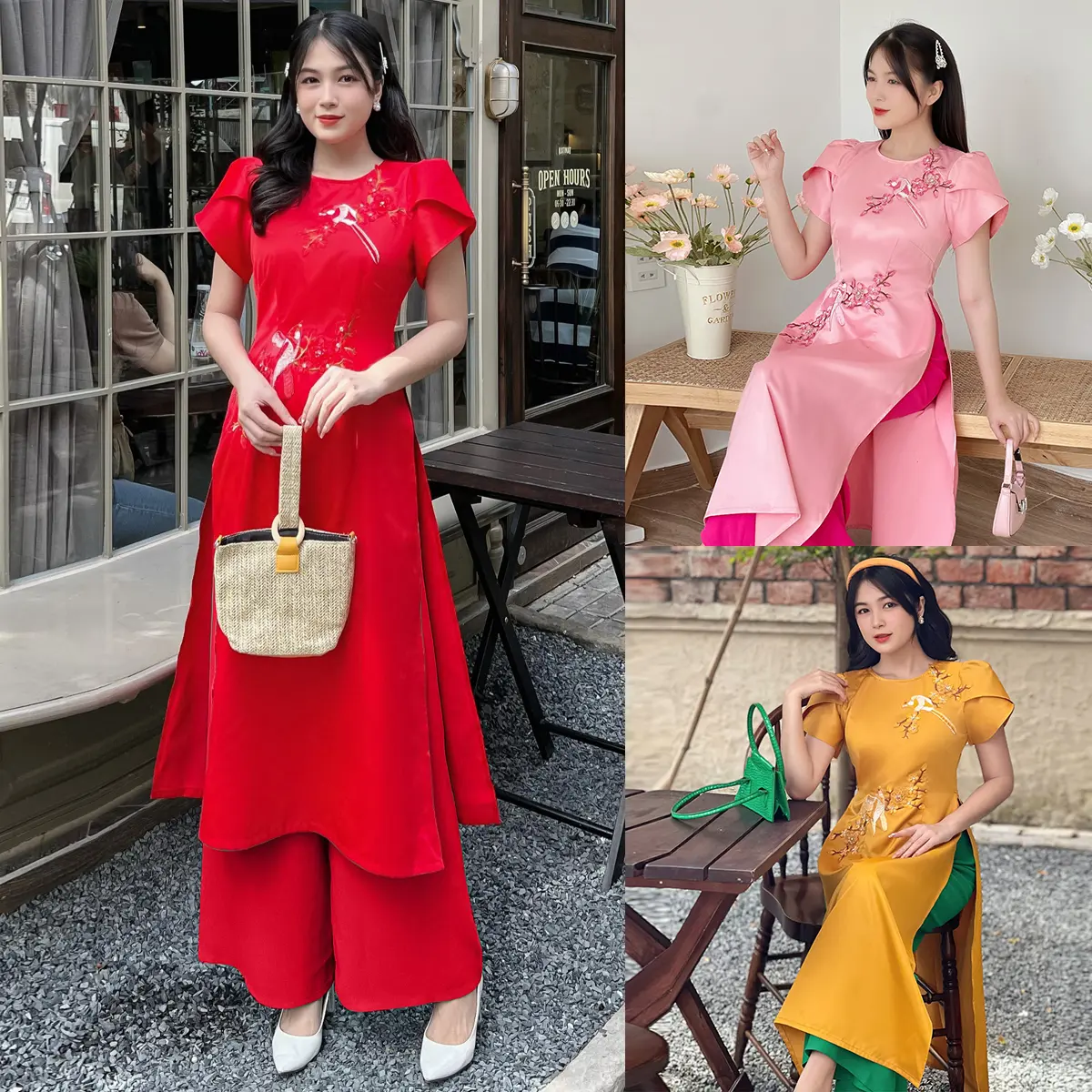 Phong cách LADY - AD030 [HCM] Áo dài cách tân kết hoa thêu 3D sang trọng Dress