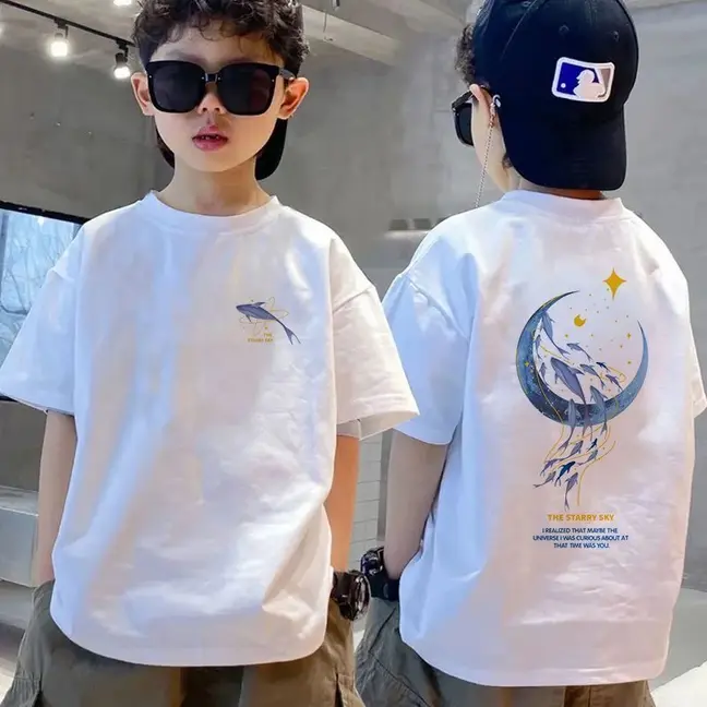 Áo Thun Cotton Mềm Mại Thấm Hút Mồ Hôi Cho Bé Trai 6-12 Tuổi, Họa Tiết Dễ Thương, Thích Hợp Cho Bé 18-43kg, Hàng Mới Về Năm 2025