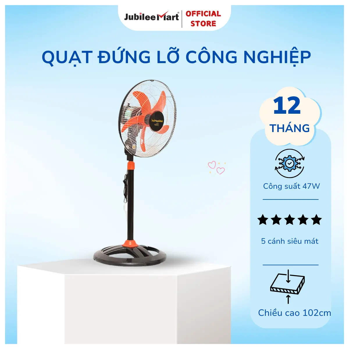 Quạt Đứng Lỡ Công Nghiệp Jubilee Mart 5 Cánh, Công Suất 47W - Mẫu Bán Chạy, Bảo Hành 12 Tháng - QuạT Fan