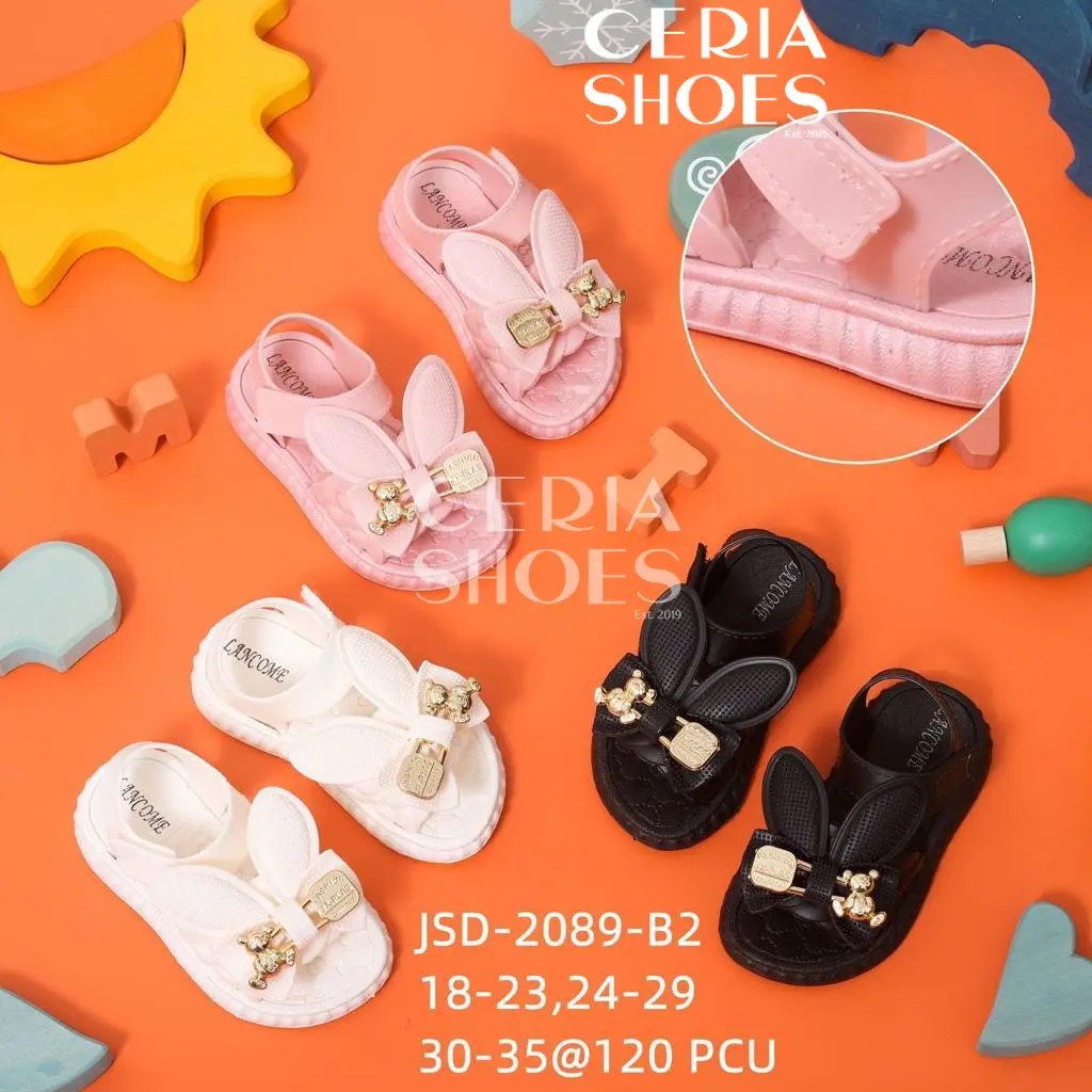 PVC SANDAL ANAK Perempuan Karet Import Motif Golden Rabbit Bahan Elastis Empuk Perekat Velcro Sol Rubber Anti Slip RBT 2089