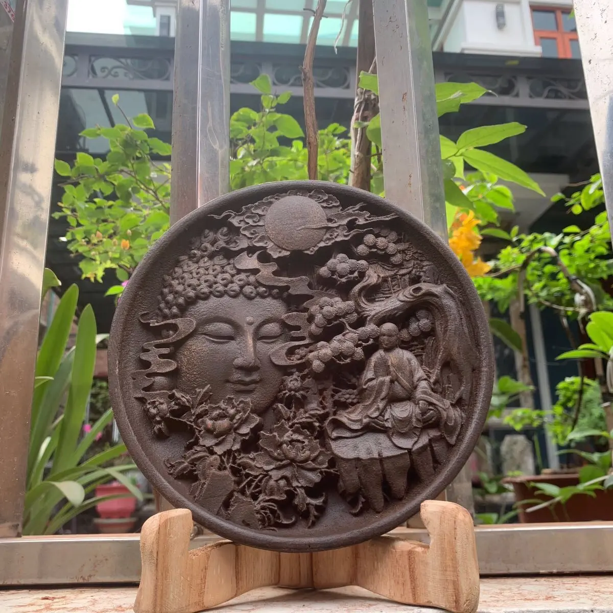 Tranh gỗ nhất tâm Bái Phật  Trang Trí Nhà Decor Decor Phòng( tặng kèm chân đế)