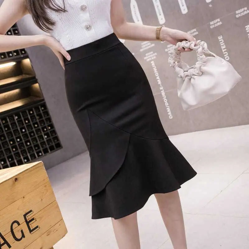 Chân Váy Bó Eo Ol Co Giãn Ôm Sát, Dài Trung Bình Dành Cho Nữ, Xếp Nhún, Cạp Cao, Kiểu Đuôi Cá, Thích Hợp Cho Mùa Xuân Và Mùa Hè, Ôm Sát Women Khuy