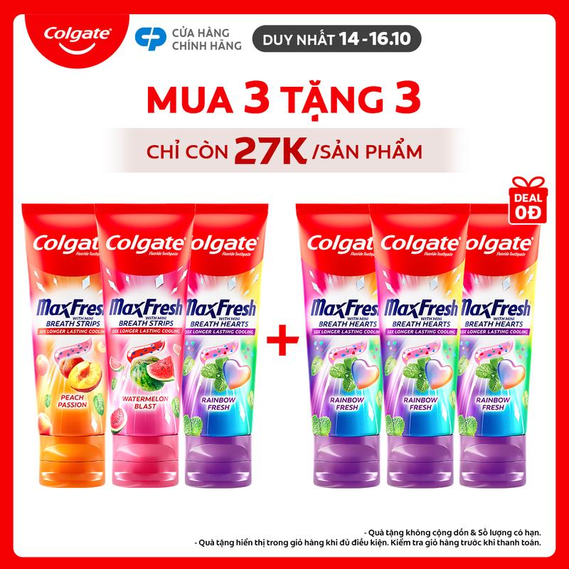 [Duy nhất 14-16.10] [MỚI] Bộ 3 Kem đánh răng Colgate MaxFresh Hương nhiệt đới, tinh thể cầu vồng the mát 100g/ tuýp
