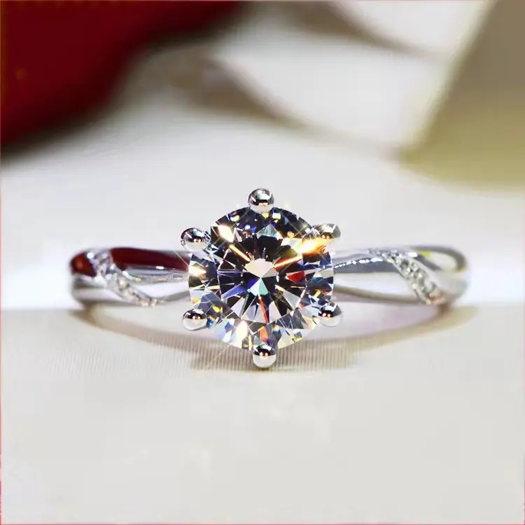 Heart eight arrows zircon imitation moissanite ring for women and men's six-claw wedding ring