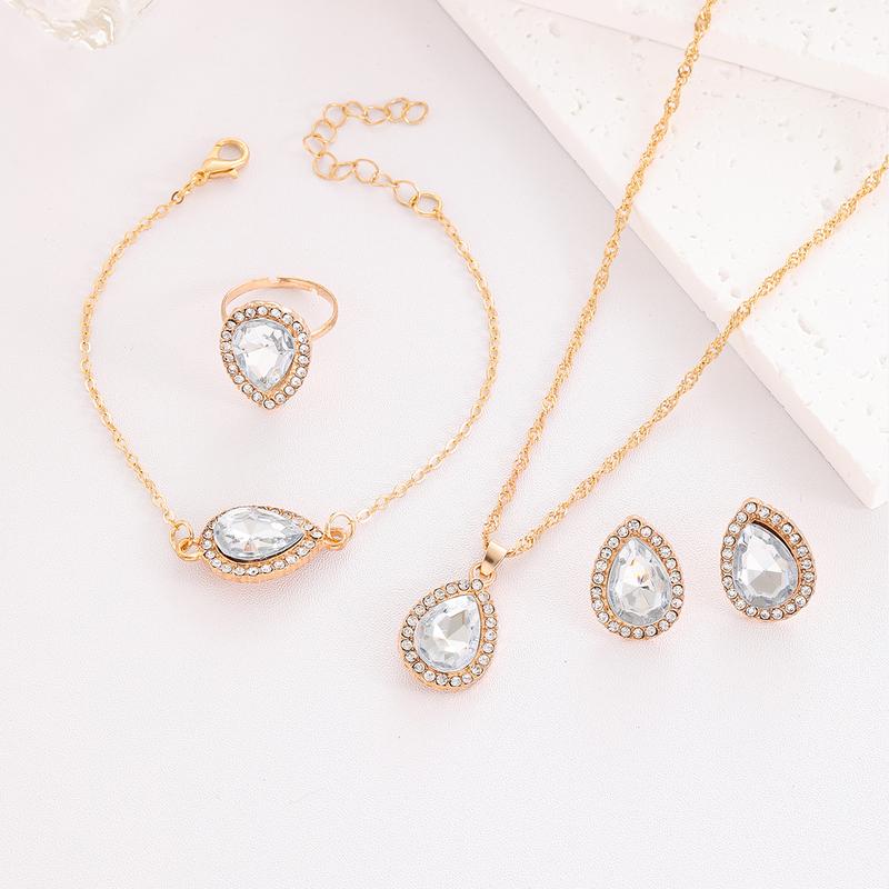 Product Introduction of Bộ Vòng Cổ, Bông Tai Và Nhẫn Kim Cương Giả Hình Giọt Nước, Phong Cách Ins Châu Âu Và Mỹ Đồ Trang Trí Nữ Đơn Giản, Bán Hàng Trực Tiếp Từ Nhà Máy 6
