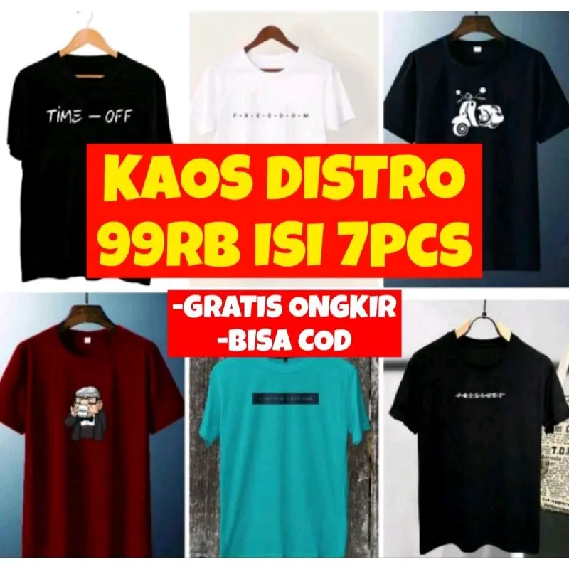 PAKET USAHA 100RB DAPAT 7 KAOS MOTIF DISTRO COD GRATIS ONGKIR PROMO 4