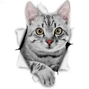 Stiker kucing abu lucu 3D anti air aksesoris dekorasi hiasan dinding Sticker hewan wallpaper