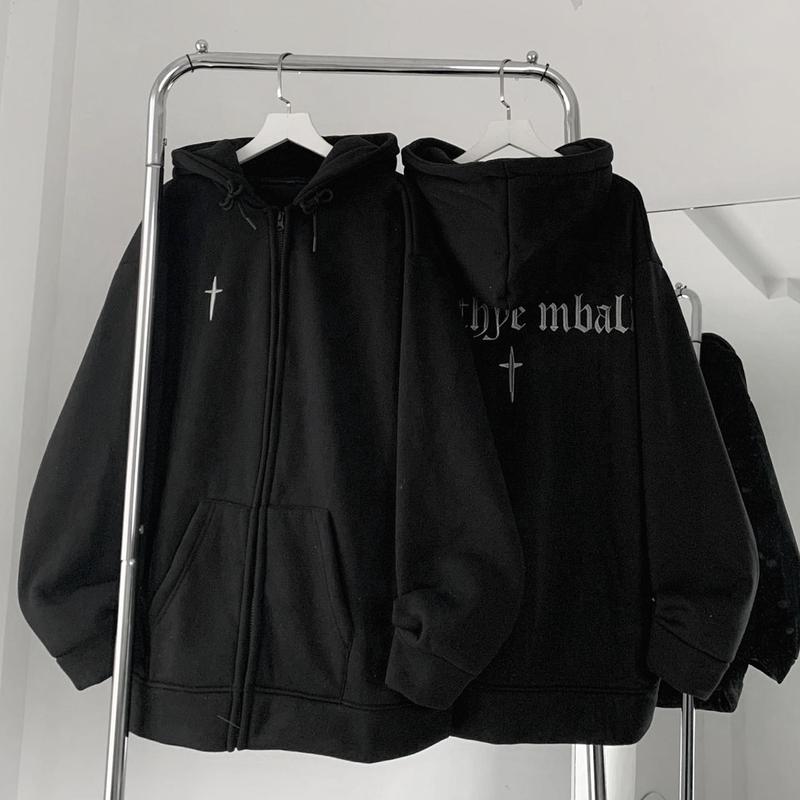 Áo Khoác Hoodie Menswear Nỉ Bông Chữ Thập Xanh Rêu/Đen/Xám khói/Xám Trắng Form Rộng Unisex - BingBing