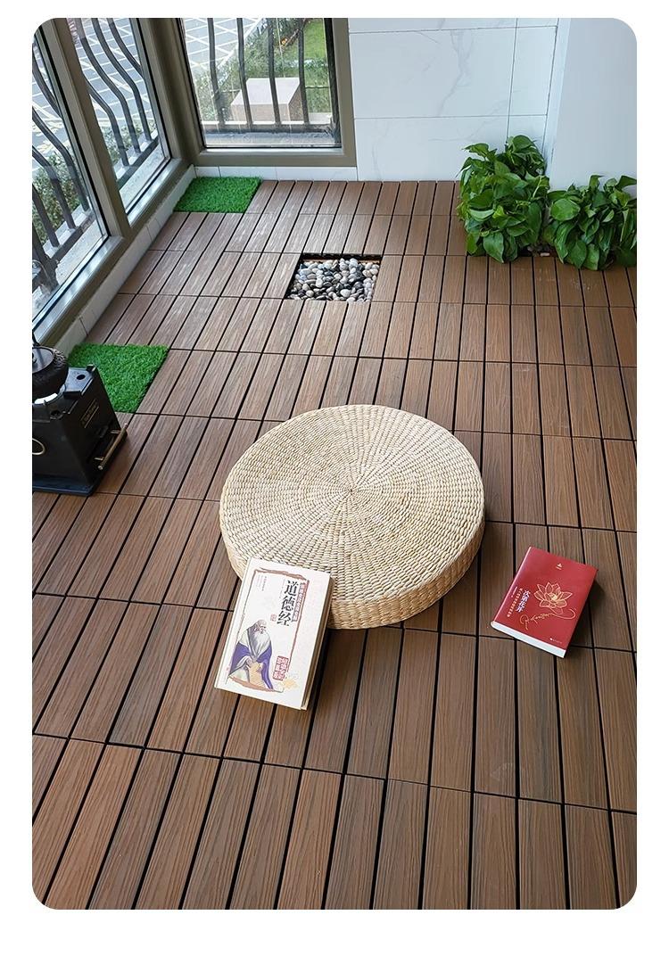 Product Introduction of Straight stripes - Outdoor Patio Tiles 11-Packs, Wood Plastic Floor for Garden & Balcony. Anti-Corrosion & Waterproof. Thickened Splicing Floor 4
