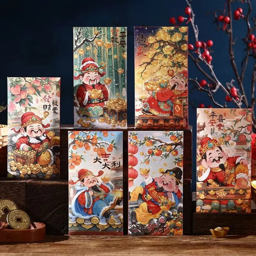 6pcs Gifts Packing Bags Chinese Style New Year Red Envelopes Hongbao Blessing Good Red Packets Traditional Thickened 2025 Snake Year Red Pocket Graduation
