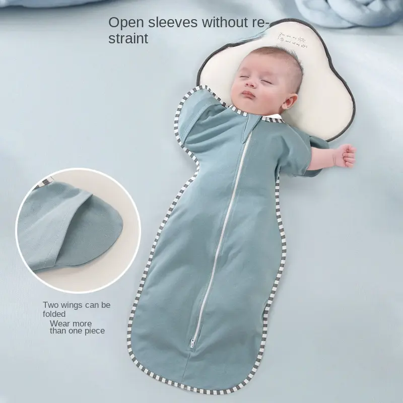 Infant Sleeping Bag, Breathable Cotton Swaddle Sack with Zipper and Snap Buttons, Prevent Night Time Wake-ups