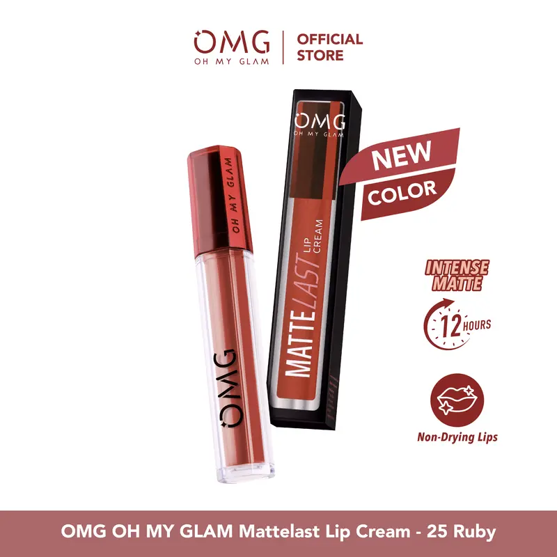 OMG OH MY GLAM Mattelast Lip Cream 25 Ruby 2.9 g  - Lip Cream Matte Dengan Warna Intense, Tahan Lama & Ringan 2