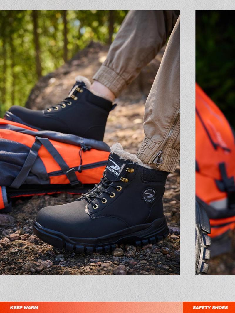 Product Introduction of Men's Winter Warm Lined Steel Toe Boots, Casual Comfortable Breathable Anti-smash and Anti-puncture Work Shoes, Outdoor Construction Factory Work Shoes, Real Designer Shoes 5