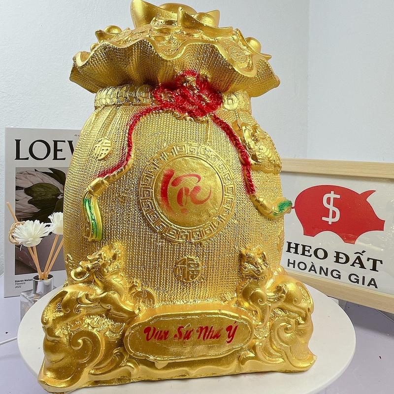 HŨ VÀNG thần tài, Heo đất tiết kiêm, Heo đất trang trí phòng khách - Xưởng Heo Đất Nhà Gấu HĐNG08 ống  heo hình túi tiền