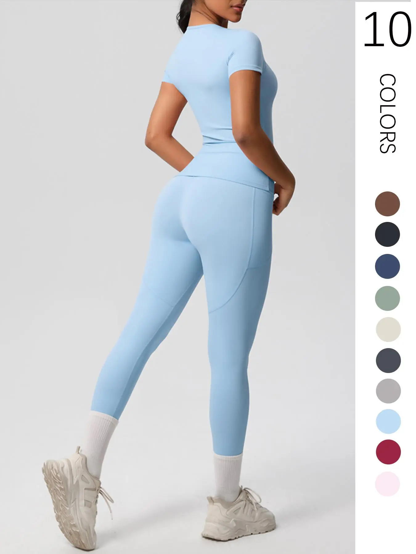 Women's Solid Color Tracksuit Set, Sporty Comfy High Stretch  Breathable Athletic Short Sleeve Top & High Waist Leggings Set for Yoga Gym Workout Running, Ladies Tight Fit Sportswear for All Seasons, Fit Athletic