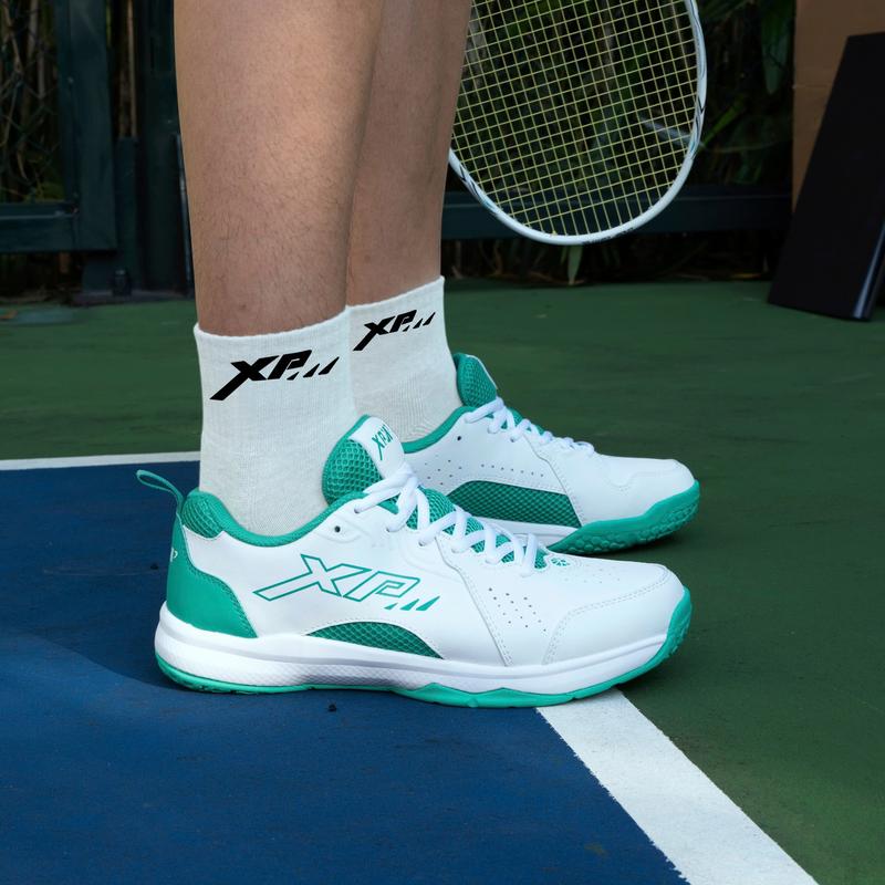 Giày Bóng Chuyền, Giày Cầu Lông XP CL10 J- Max Nam Nữ Chính Hãng Màu Trắng Xanh - Đế Eva Siêu Nhẹ Chơi Sân Bê Tông Tốt - Tặng Tất Dệt Kim Không Mùi