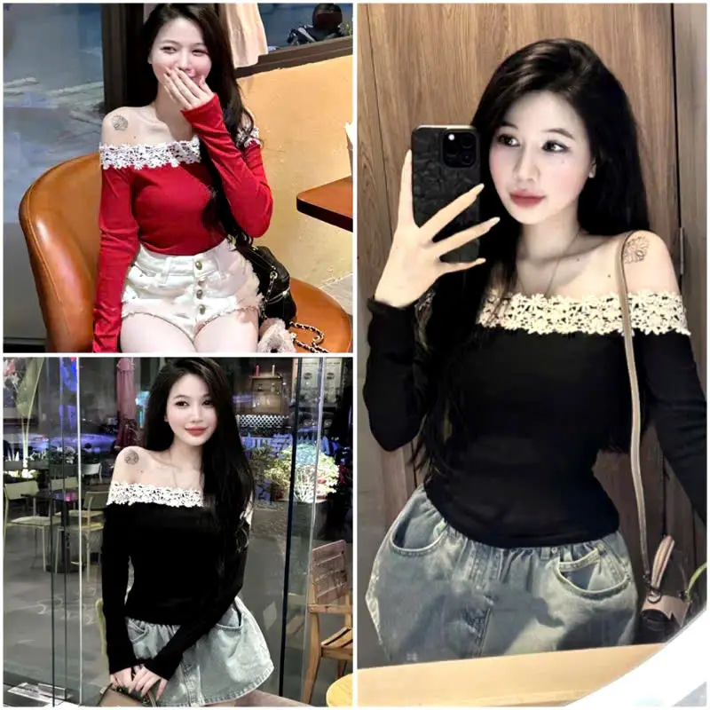 Áo Thun Trễ Vai Phối Viền Ren Hoa  Phong Cách Xinh Xắn Dễ Thương Cực Dễ Phối Đồ_ME0STORE
