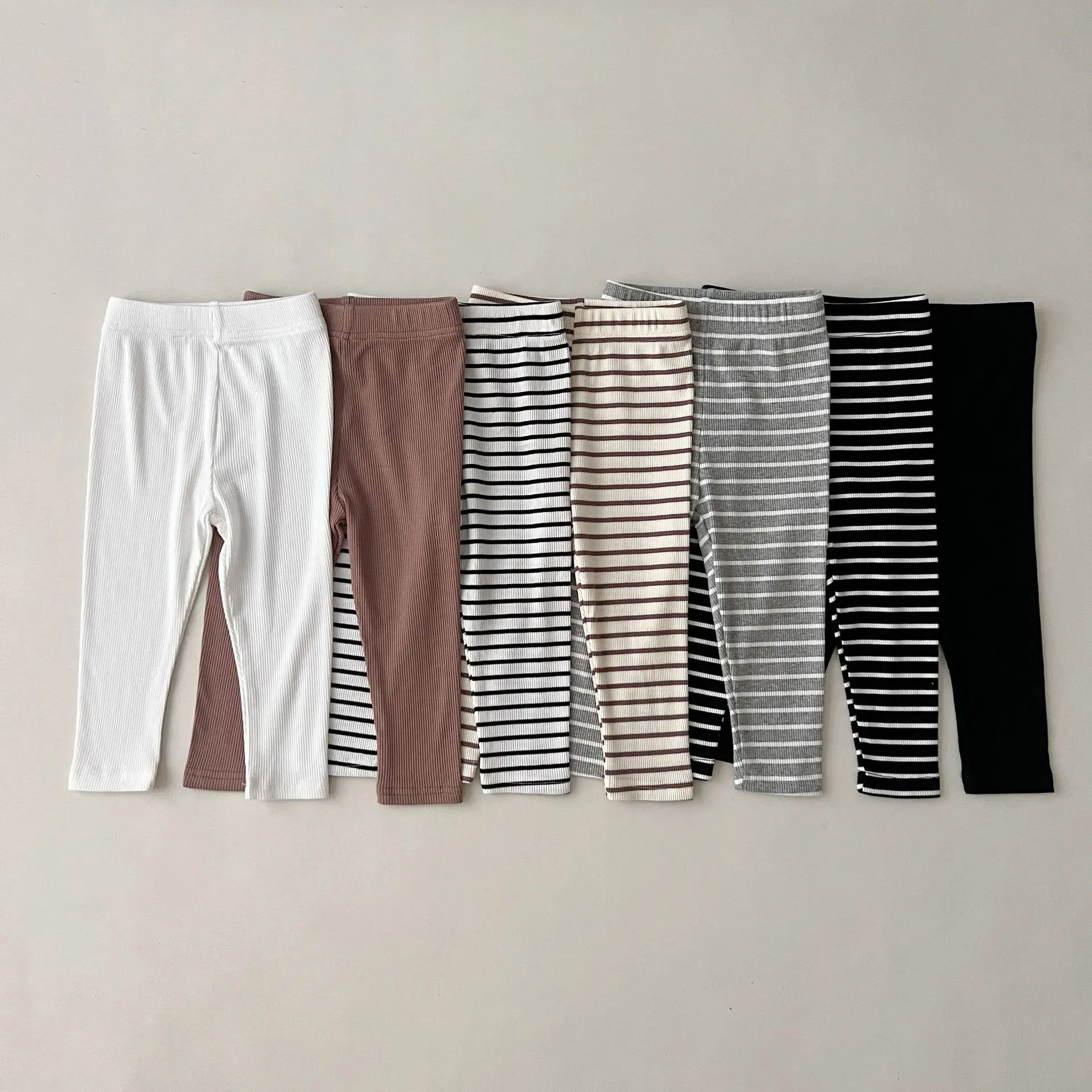 Autumn Korean INS Style Unisex Kids' Solid Color Stripe Elastic Tight Leggings for Mix - and - Match​