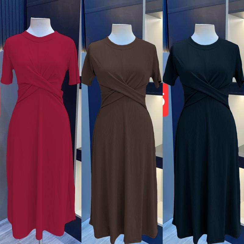 Đầm thun tăm body xòe xoắn eo mã V thiết kế che vùng bụng thon dáng sang chảnh Nữ Women Dress