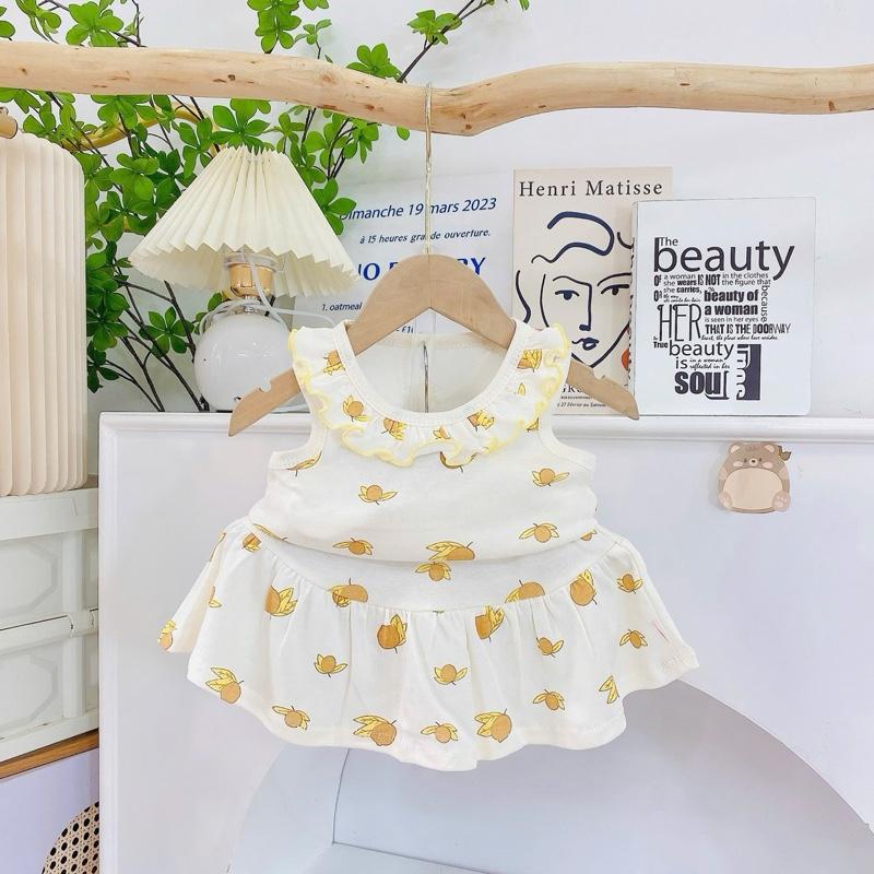 Set váy sát nách cổ bèo, Chất Cotton, mềm mịn mát cho bé gái mặc đi học đi chơi! 3