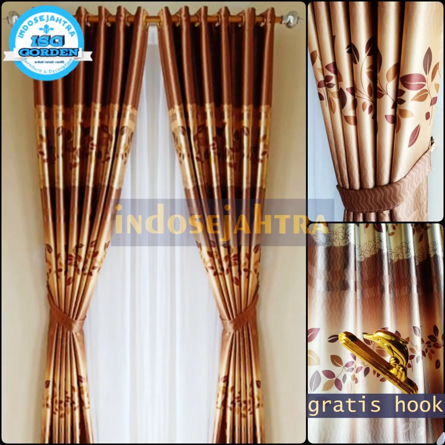 Gorden Pintu Kamar Aesthetic Murah Blackout Import Printing Hijau Coklat Biru Bonus Tali Kain