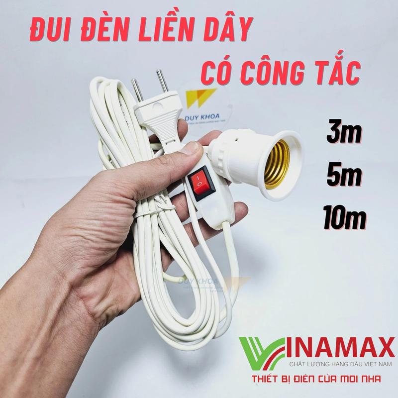 Đui đèn E27 liền dây có công tắc và phích cắm dây dài 10m - 5m - 3m VINAMAX  Hàng Việt Nam chất lượng cao