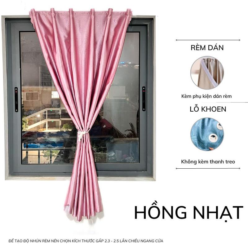  Rèm cửa sổ Minh Tâm Decor loại I dán tường   tặng kèm phụ kiện  rèm lỗ khoen   không kèm thanh treo  trang trí chống nắng chất liệu gấm dệt 3 lớp - màu HỒNG NHẠT 