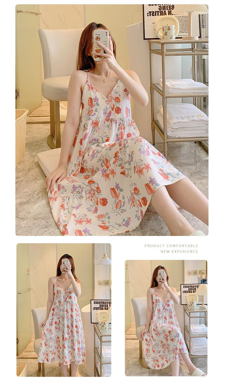 Product Introduction of Summer 2024 New Suspender Nightdress Women's Pure Desire Style Thin Poplin Pajamas Home Wear Sweet for Outer Wear Artificial Cotton Midi Dress 23