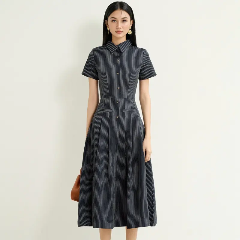 Váy sọc sơ mi cổ Đức dáng dài Gerda dress