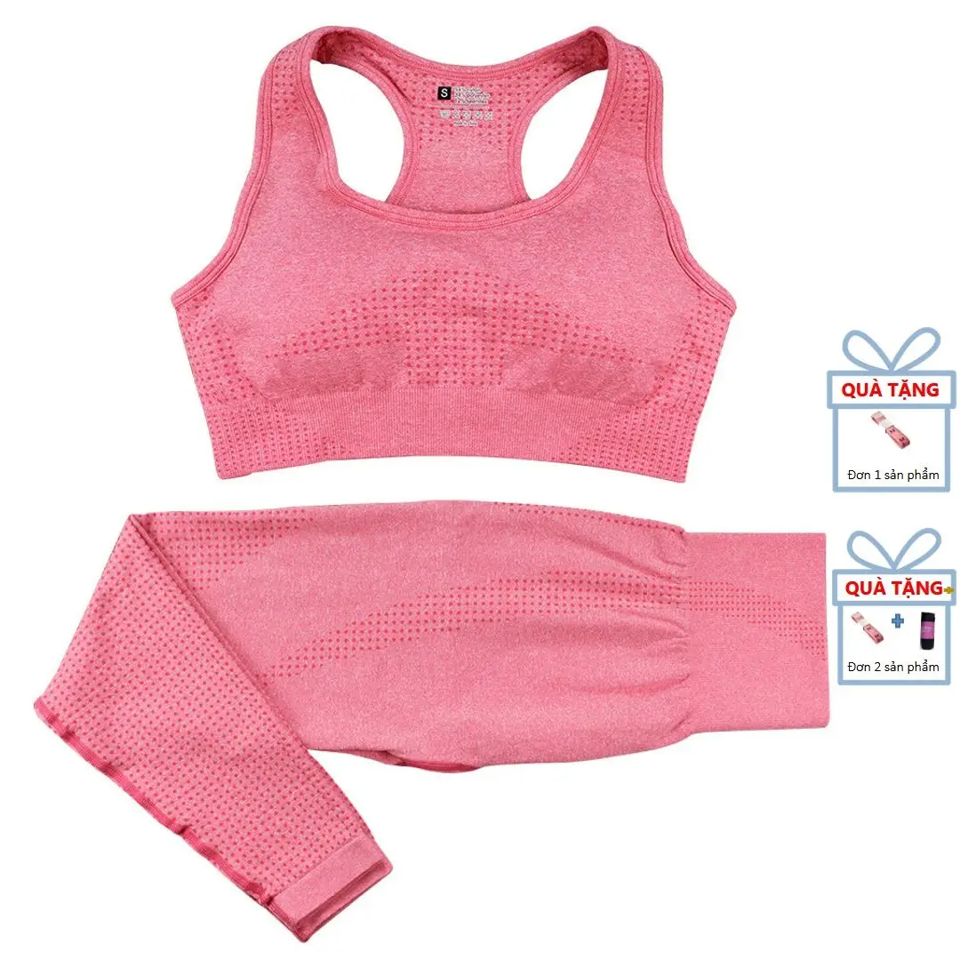 Bộ đồ tập gym, Tập Yoga,  Tập Thể Dục  nữ. Set đồ chất dệt kim co giãn gồm 1 áo bra có kèm sẵn mút đệm mặc nâng ngực và quần Cạp Cao mặc tôn dáng