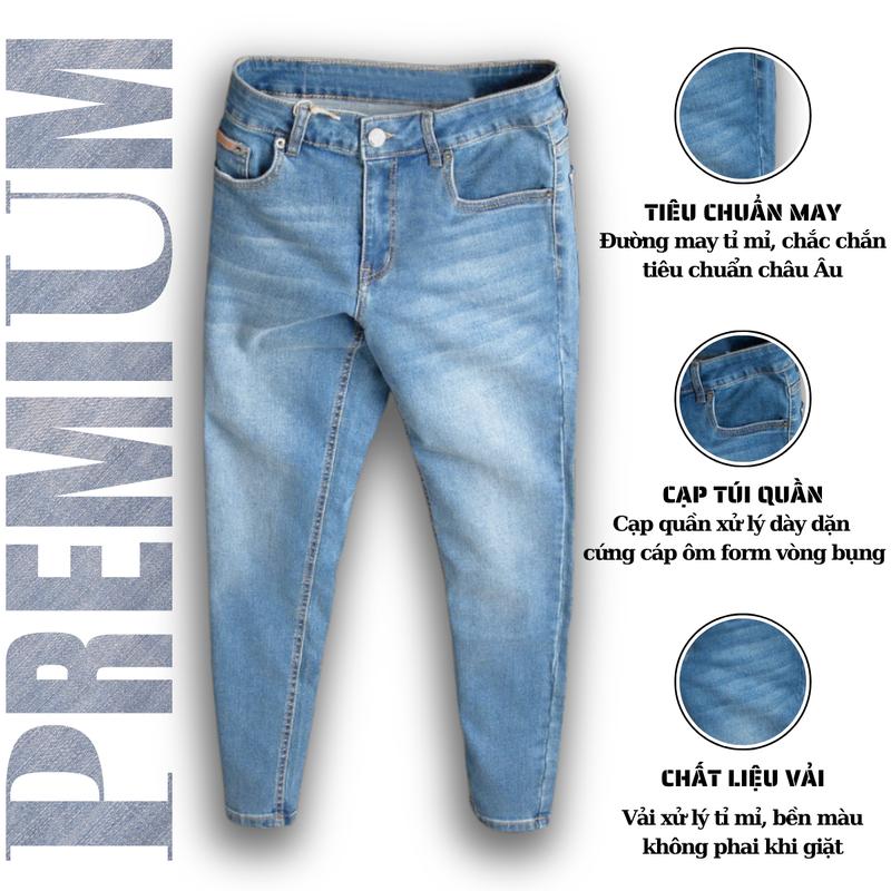 Quần Jean BIGSIZE Co giãn form SLIMCROP ống ôm nhẹ lịch lãm đàn ông thoải mái dễ chịu Menswear Pants Denim Cotton Có Túi slim  fit jeans 1985s
