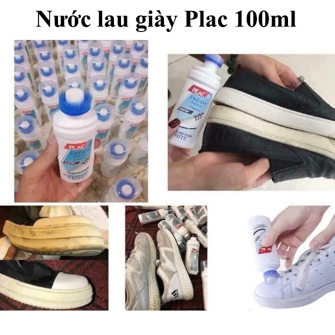 Nước tẩy trắng giày Plac chai có đầu chà 100ml, Chai tẩy trắng giày dép túi xách Plac