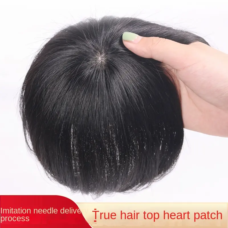 5*5 8*8 Handwoven Needle Delivery 100% Human Hair Piece Black And Dark Brown Topper Hair Replacement Cover White Hair Rose Net Topper For Woman