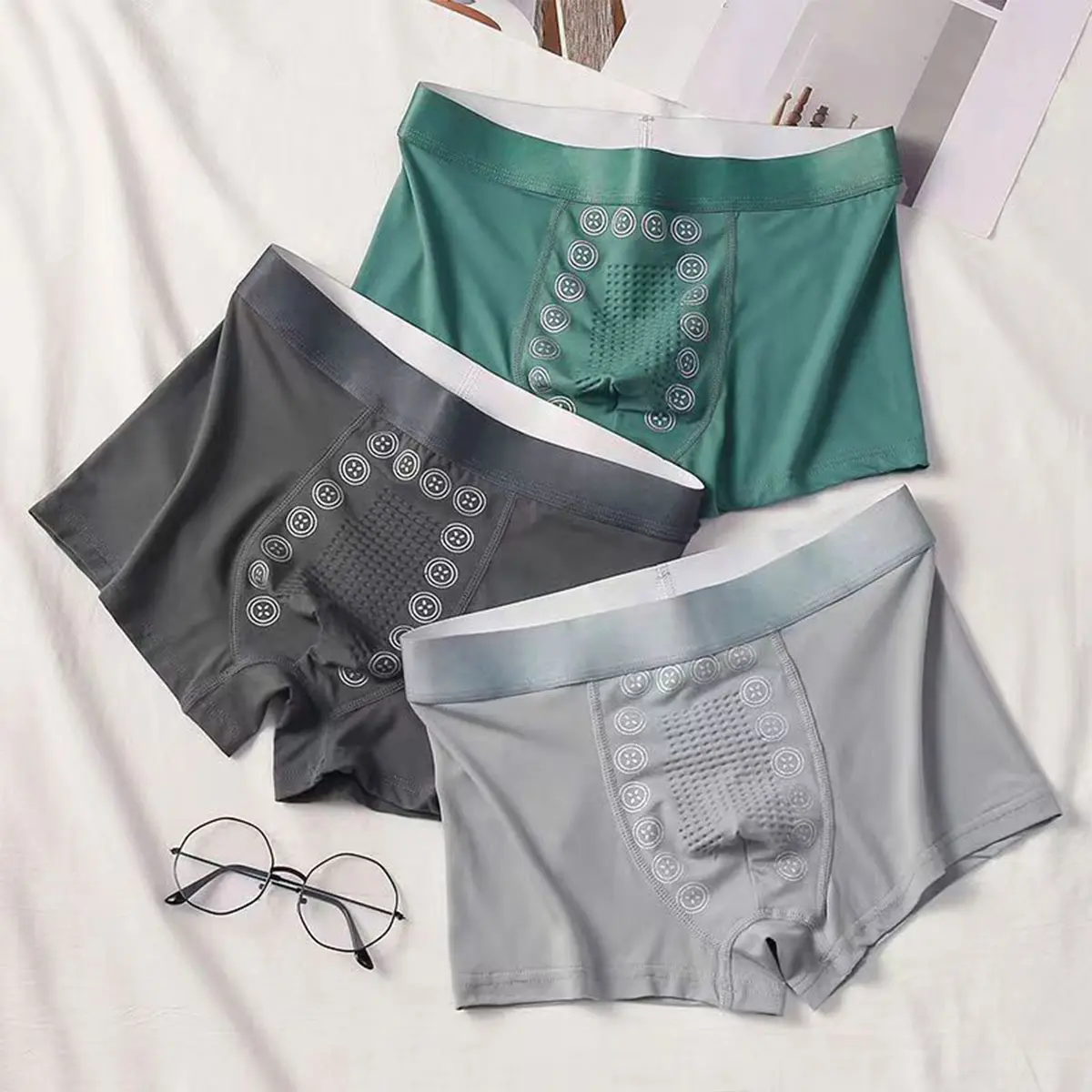 Men's Energetic Massage Magnetic Underwear, Men's Comfortable Soft Breathable Cool Trunks Ice Silk Boxer Brief