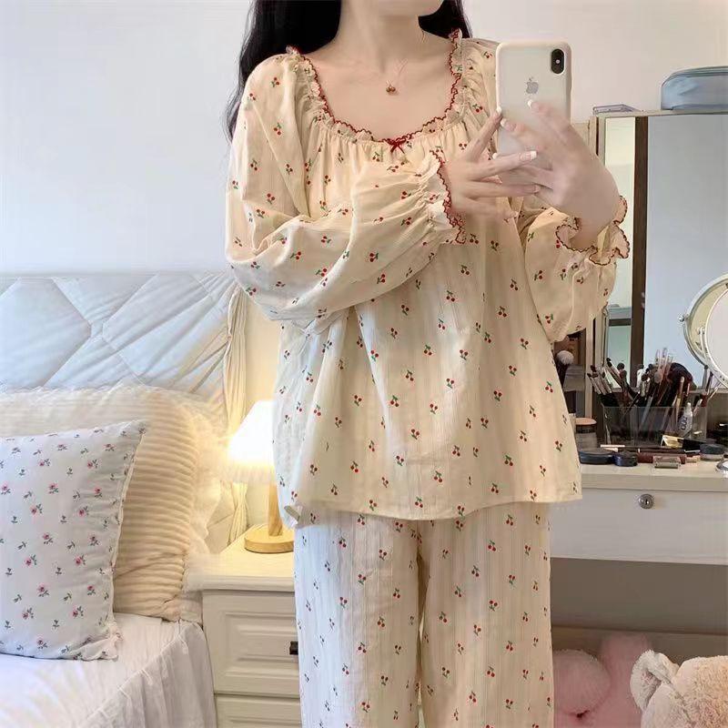 Product Introduction of Quần Dài Áo Ngủ, Phong Cách Hàn Quốc, Quần Dài Ngắn Tay, Phong Cách Công Chúa Ngọt Ngào Dễ Thương, Dành Cho Nữ, Mặc Mùa Hè, Dài Tay, Dáng Rộng Vừa Vặn, Đồ Mặc Nhà, Bộ Đồ Hai Mảnh, Dễ Thương Và Gợi Cảm Women Top 12
