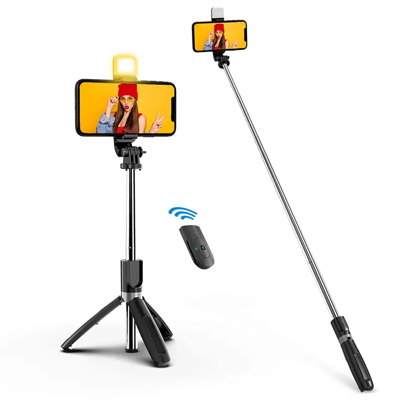 Bluetooth Tripod Selfie Stick with Light – 3-in-1 Foldable Monopod & Remote for Phones
