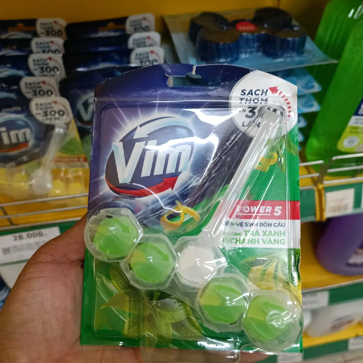 Viên treo bồn cầu VIM Power 5 hương trà xanh và chanh vàng vỉ 55g