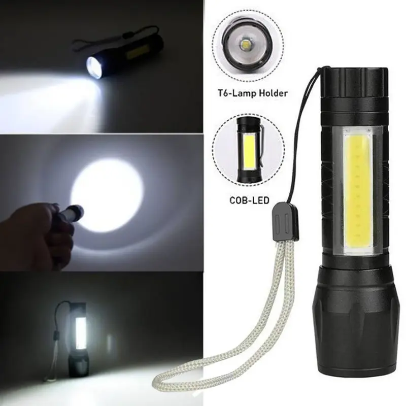 Senter Mini (PACK DUS) XPE COB Led Zoom SWAT Plastik Police Light Recharge 3 Mode Baterai Lampu Charger 4