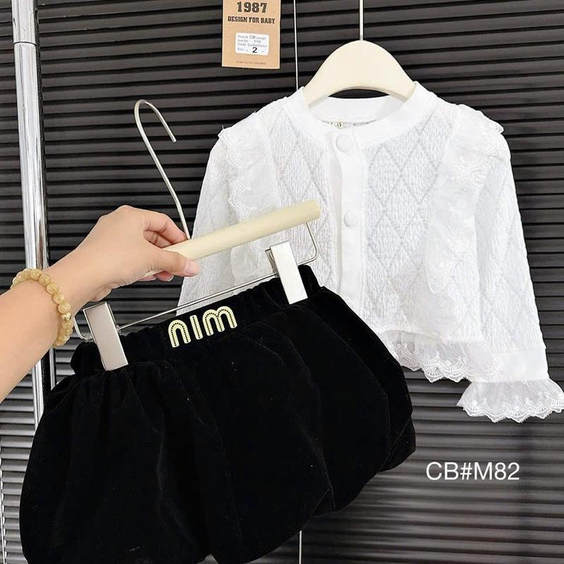 S33: Sét áo len xốp phối ren chảnh kèm chân váy nhung bí phồng cho bé gái ( 8-30kg)