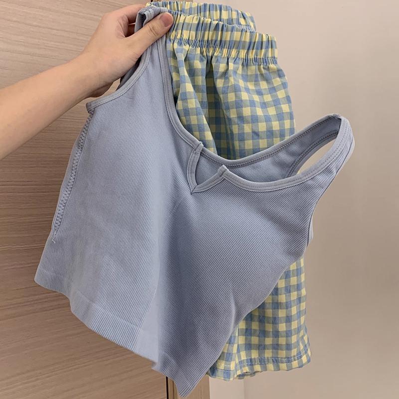 Bộ Đồ Ngủ Áo Vest Pijama, Thiết Kế Hoa, Eo Co Giãn, Ngực Có Đệm, Quần Mặc Nhà, Bộ Đồ Mùa Hè, Dành Cho Nữ 2