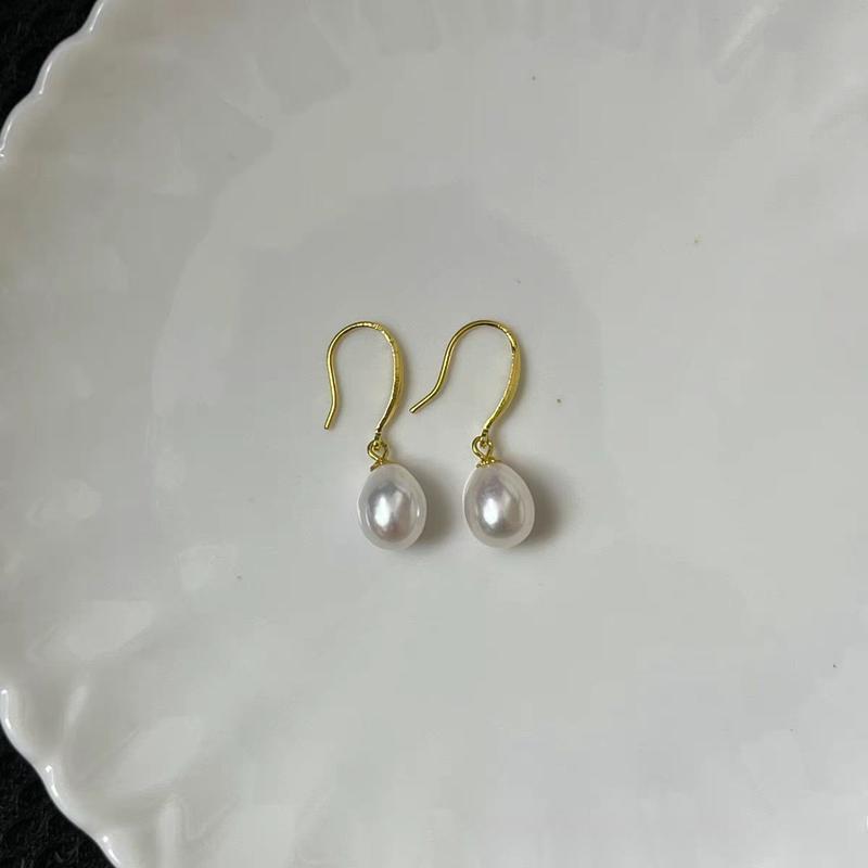 Product Introduction of S925 Sterling Silver Freshwater Nuclear Pearl 8-9mm Hook Earrings Aurora Flawless High-end Sense Drop Earrings Jewelry Accessories 12