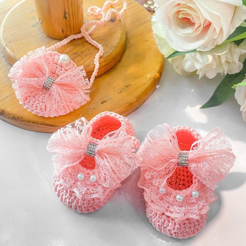 Giày Len + Túi Nơ Hồng Cho Bé Gái  3-12kg