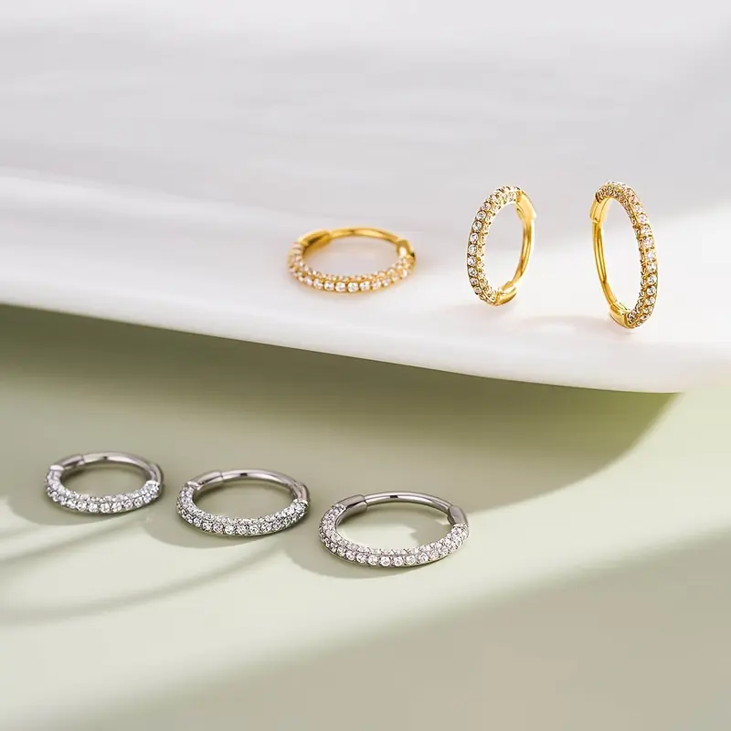 OUFER Women's 20G Triple-Sided CZ Hinged Segment Nose Hoop Ring - 316L Stainless Steel Elegant & Luxurious Body Jewelry for Cartilage, Helix, Daith, Lobe Piercings - Valentine's Day Gift, Daily Wear 1