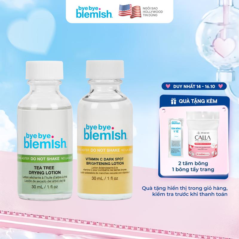 Combo Chấm mụn BYE BYE BLEMISH Tràm Trà Dành Cho Mụn Viêm Sưng & Chấm Vitamin C Dành Cho Thâm Mụn 30mlx2