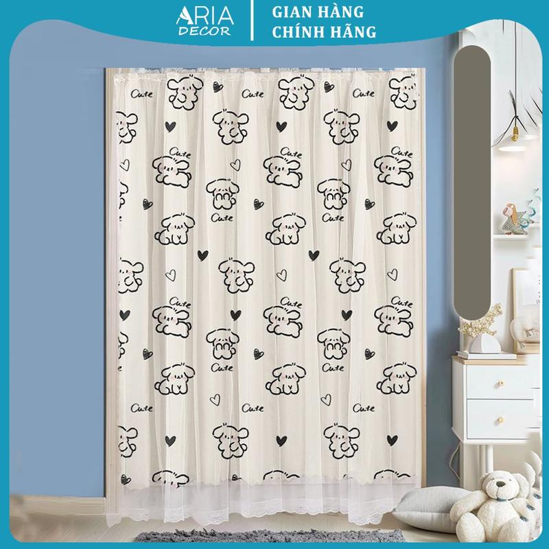 Rèm dán tường ARIA DECOR  mẫu THỎ CUTE không cần khoan đục, tặng kèm miếng dán, trang trí cửa sổ phòng ngủ, gác xép che tủ giày, tủ sách, tủ quần áo decor phòng cực chill 0